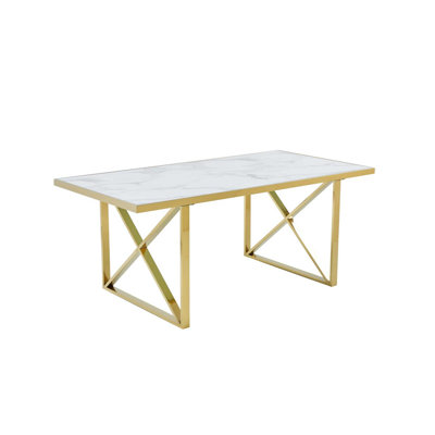 Faux Marble Top Metal Base Dining Table