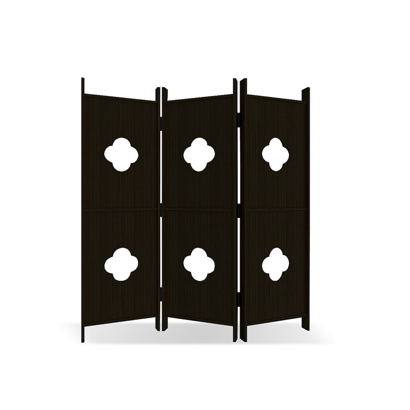 3 Panels Black Solid Wood Folding Room Divider