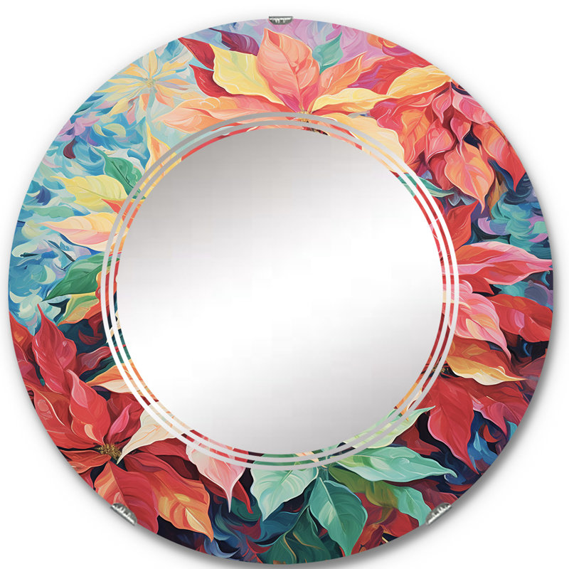 Daphnis - Miroir mural floral rond, 24 po x 24 po