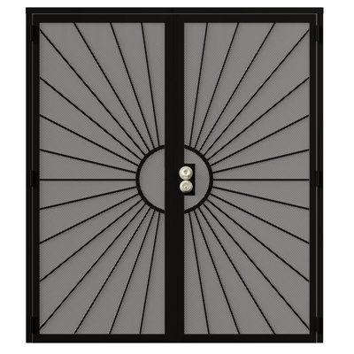  Porte moustiquaire de sécurité en acier maillé perforé avec finition résistante à la rouille et porte française réversible à deux trous en noir avec serrure