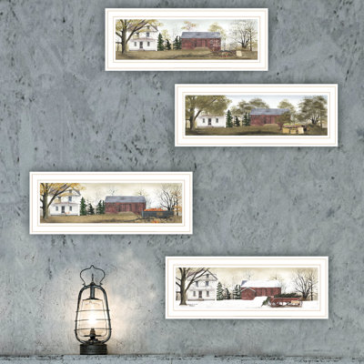 Art mural quatre saisons pour la maison: cadre blanc, couleurs dynamiques. Chambre à coucher. Bois et papier. 20,58 po X 0,98 8,05 po, lb Superbe décor: encadré. Salon, multicolore.