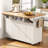 55.5" Fluted Kitchen Island With 2 Drop Leaf, Kitchen Storage Cart With Power Outlet, 4 Doors, Spice Rack, Rolling Island Table With Wood-Grain Top, Curved Edge For Kitchen, Dining Room