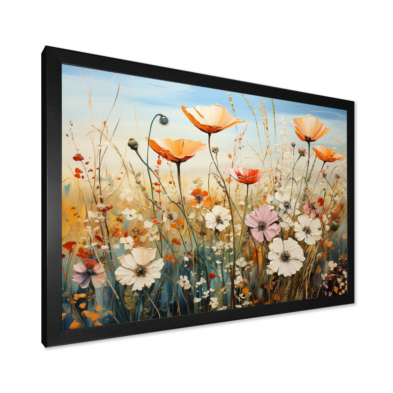 Fleurs sauvages, symphonie florale sur toile, H 12 po x l 20 po x P 1 po, Cadre simple noir
