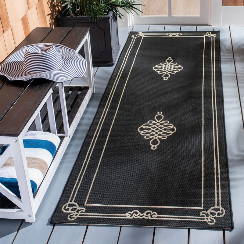 Tapis d'intérieur / extérieur Cherene, Tapis de couloir 2 pi 7 po x 8 pi 2 po, Black/Cream