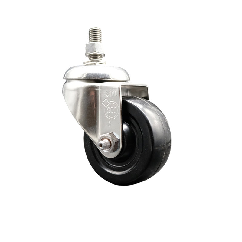 316SS Soft Rubber Wheel Swivel Threaded Stem Caster SCC