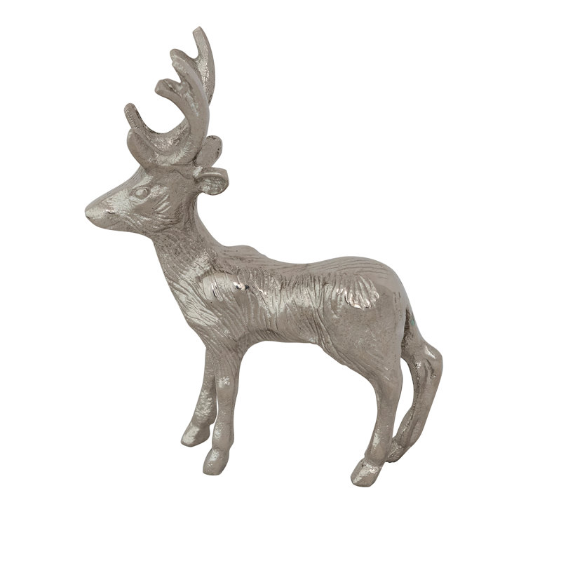 Figurine cerf en fonte d'aluminium à finition nickel