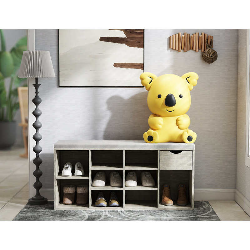 Banc de rangement, banc à chaussures, banc d'entrée avec coussin rembourré, tiroir et compartiments ouverts, banc avec rangement, banc à chaussures à 3 niveaux