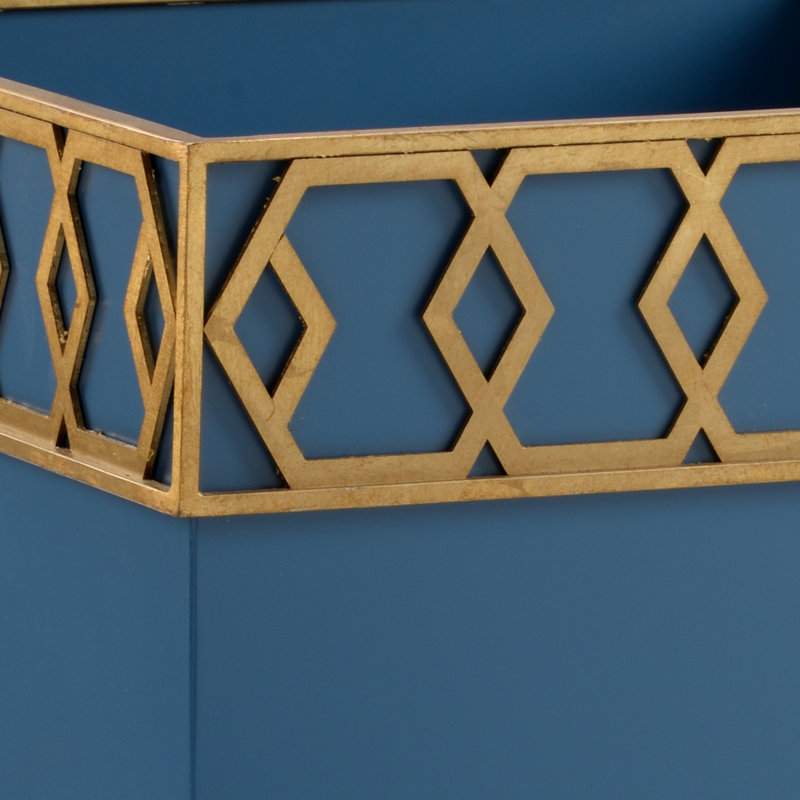 Blue and Gold Metal Planter Box with Honeycomb Detail