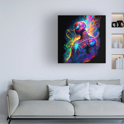 Wrapped Canvas Wall Art - Wumples  'Spider-Man Splosion' Wall Art for Living Room, Bedroom, or Office Décor  - 35x35