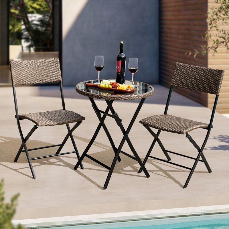 Metal Wicker Bistro Set with Round Table