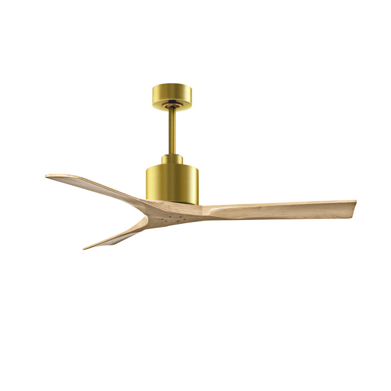 Nan Ceiling Fan In Textured Blades, Brushed Brass, Light Maple Tone, 60"