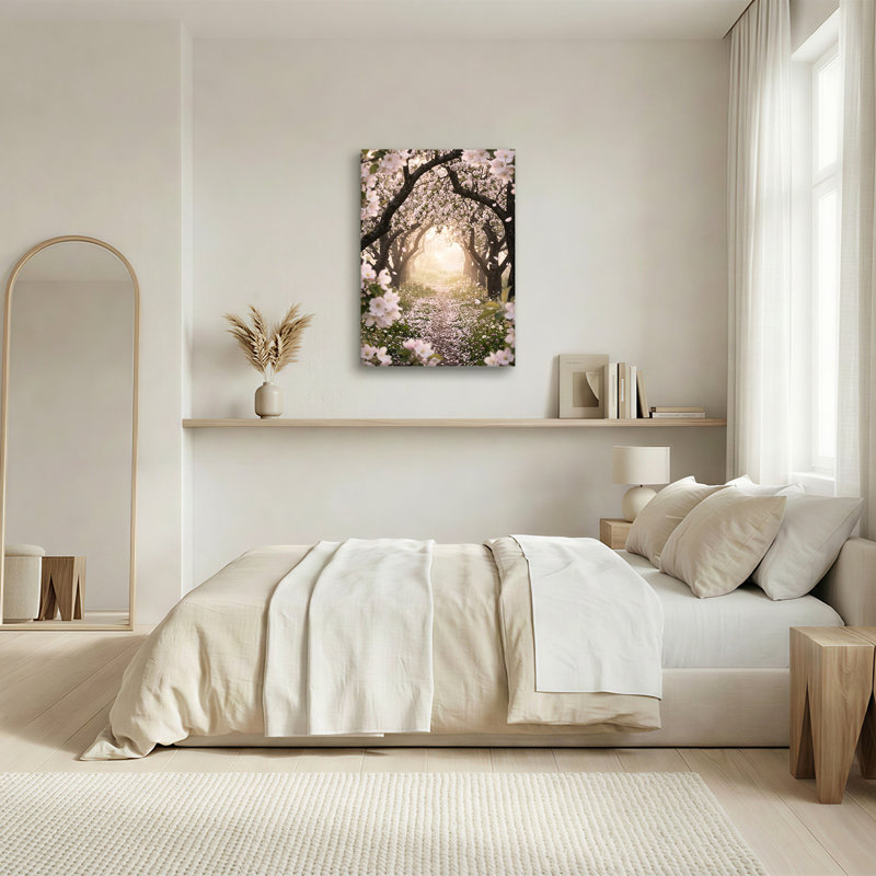 Art mural sur toile White Blossoming Trees with Golden Sunlight, H 36 po x l 24 po