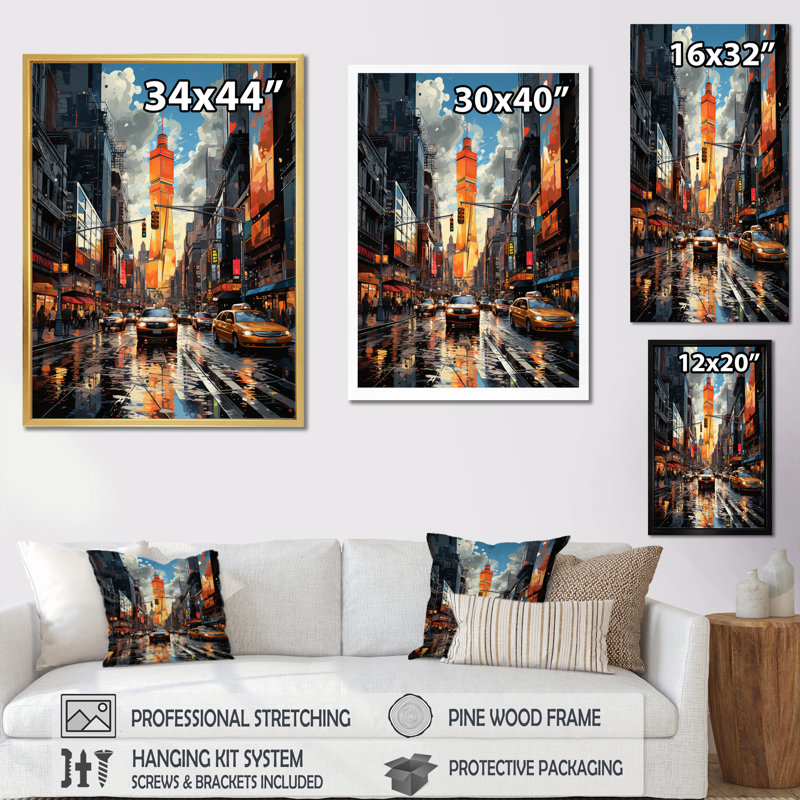 Collage sur toile jaune et gris de New York, H 20 po x l 12 po x P 1 po, Toile tendue
