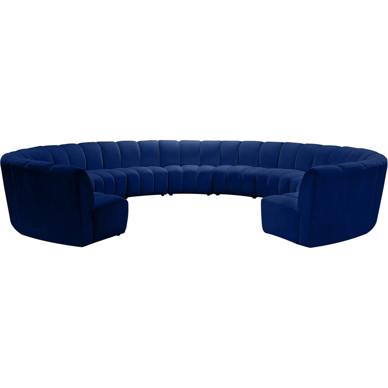 Infinity Wide Velvet Symmetrical Corner Sectional, 11-Piece, Navy Velvet