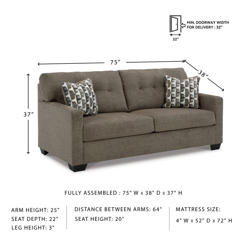 75" Upholstered Sofa, Brown Chenille