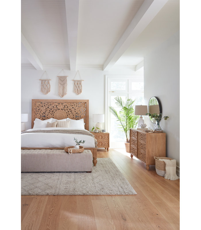 Taj Solid Wood Bed, Light Brown, King