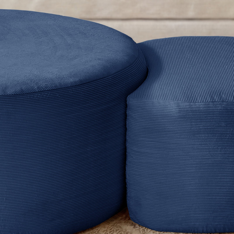 Esther Corduroy Round Ottoman (Set Of 2), Blue
