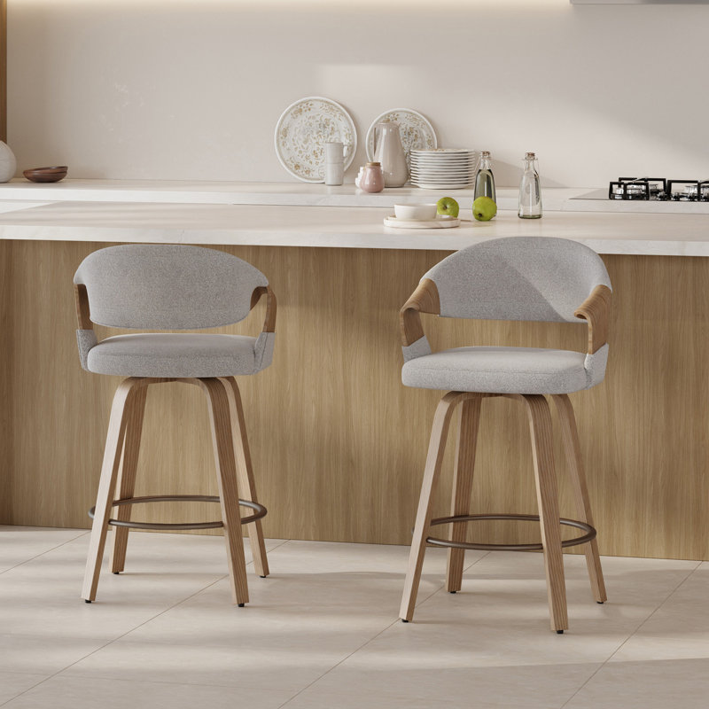 Mid-Century Modern Swivel Counter Stool With Bentwood Frame, Gray