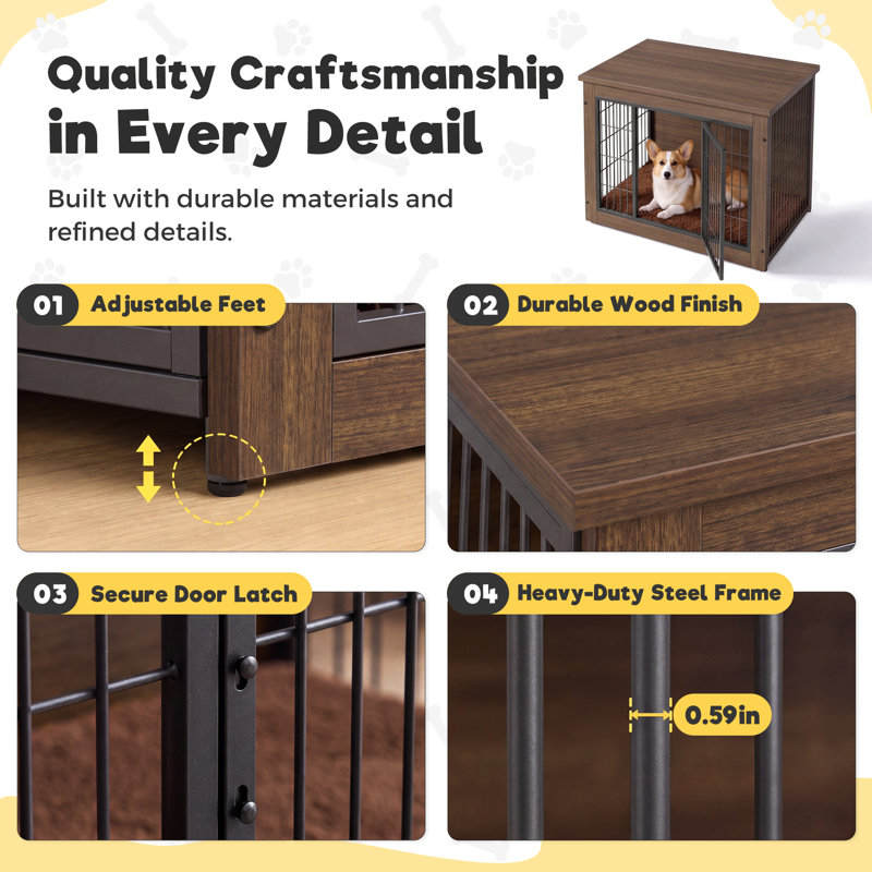 Table de bout pour caisse de chien à double porte avec coussin amovible Greesum, M (L 32,6 po x l 22,1 po x H 25,3 po)