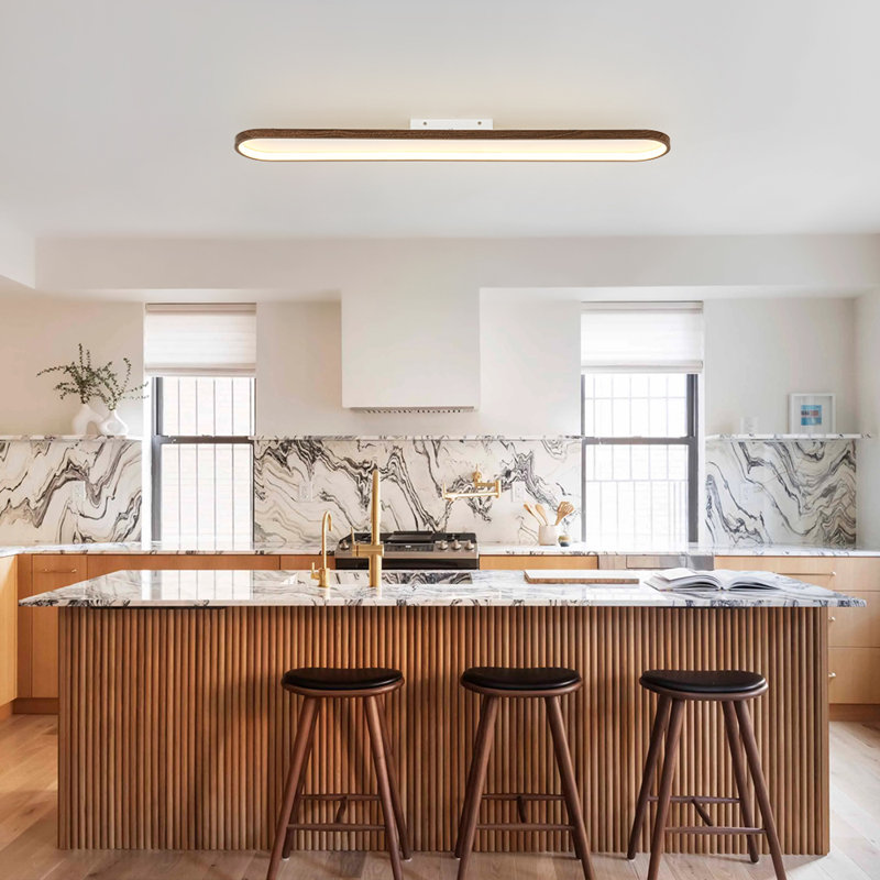 Walnut-Tone Oblong Dimmable LED Semi-Flush Mount