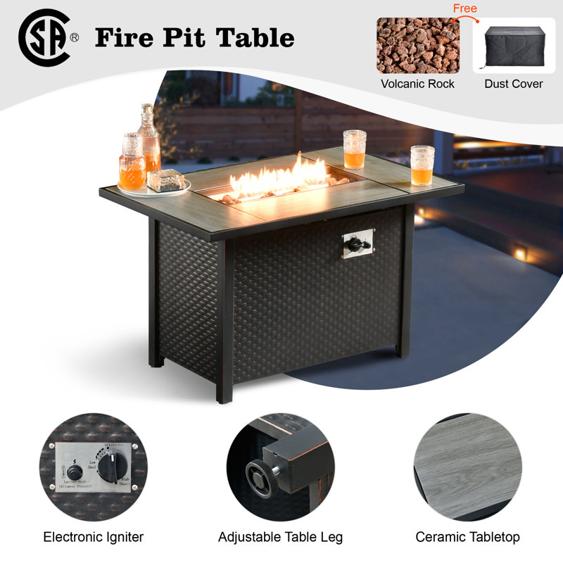 Wicker 4 - Person Outdoor Conversation Set With Fire Pit Table With Cushions, Navy