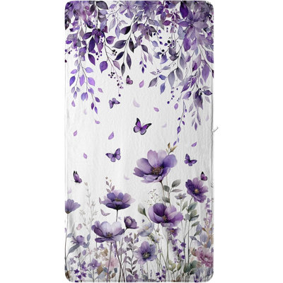 Purple Flower Leaves Bath Towel Wildflowers Microfiber Towel for Bathroom Decorative 32*63inch Plus, you'll receive a beach-style canvas tote bag