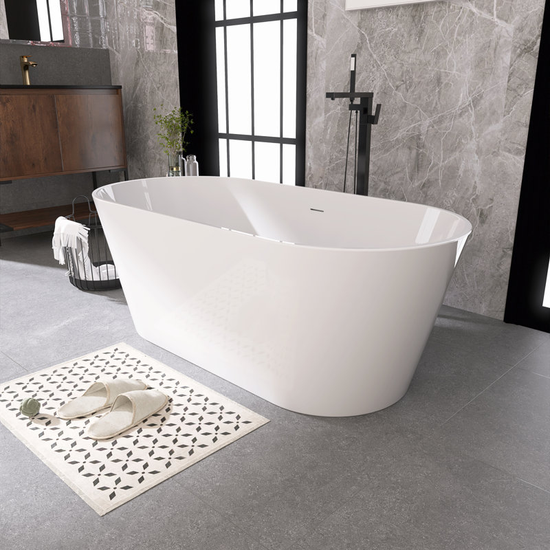 59" Freestanding Soaking Acrylic Bathtub