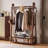 Solid Wood Garment Rack with Lockable Casters and Storage Basket - Walnut Finish