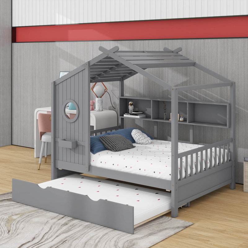Lit maison avec lit gigogne, Grey, Lit double