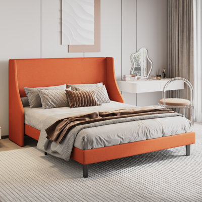 Lit plateforme tapissier Toderick avec aile de luxe et mélange de lin