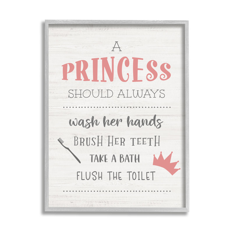 Princesse, salle de bain, règles, règles d'hygiène, plaque rose sur plaque, par Natalie Carpentieri, H 14 po x l 11 po