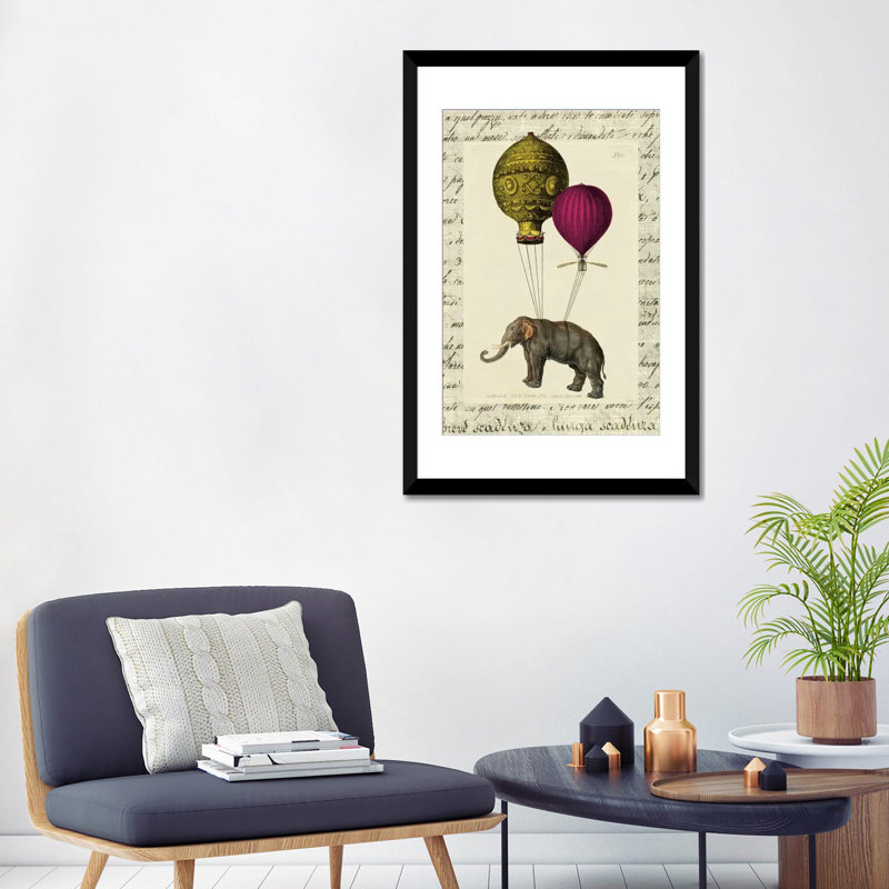 Elephant rider ii-impression d’art graphique sur toile tendue, Papier beaux-arts encadré noir, Blanc