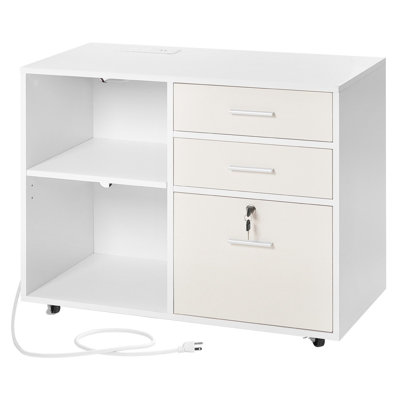 Classeur mobile 3 tiroirs en bois avec bande lumineuse blanc