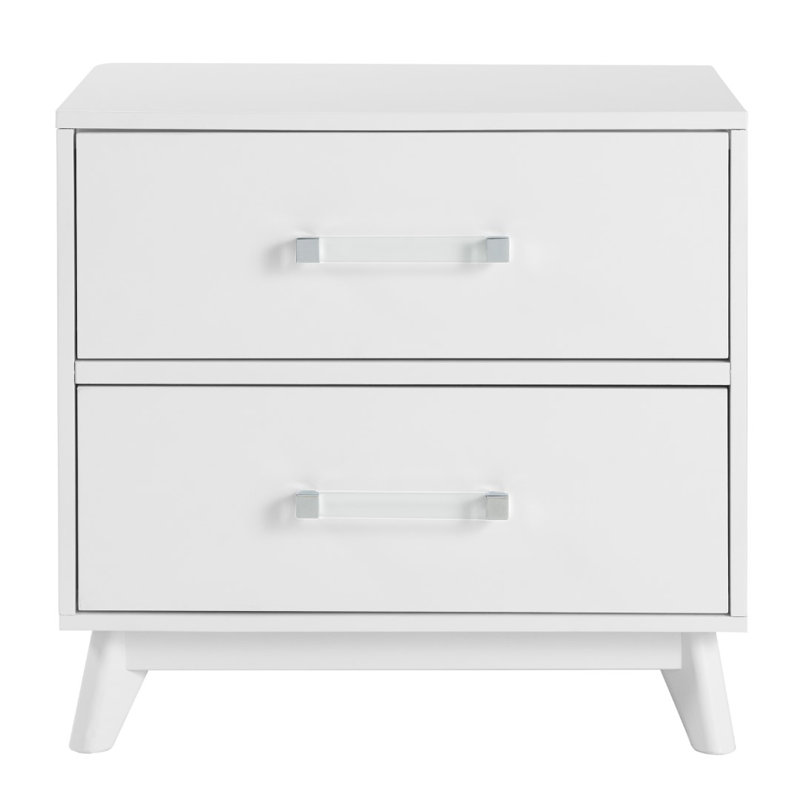 Holland 2 Drawer Nightstand, Acrylic Handles, Undermount Drawer Glides, White