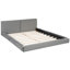 Grand lit plateforme tapissier avec tissu en velours, lit au sol avec structure solide, gris