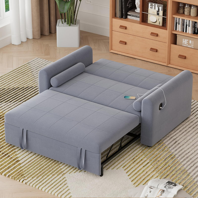 3 Seater Linen Sofa Bed, Grey Linen