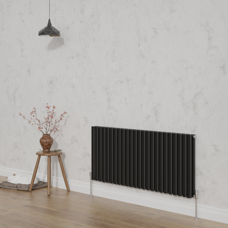 Shirly Horizontal Oval Panel Radiators, Normal Black, 60cm H x 141.6cm W, 2