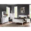 Grand lit de teinte blanche, style classique avec solution de rangement pour tiroir, quincaillerie en nickel brossé, sommier nécessaire pour le soutien, structure de cadre en bois de pin, mobilier de chambre contemporain