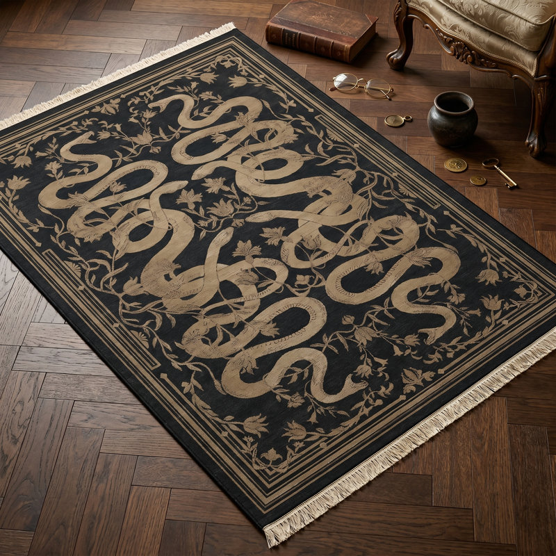 🐍 Serpent Vines Black & Gold Mythic Rug