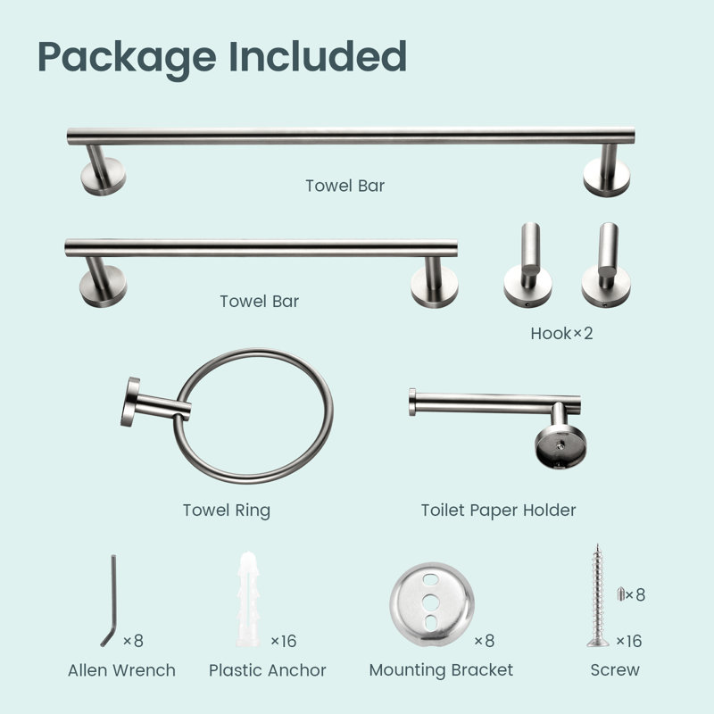 6 - Piece Bathroom Hardware Set, Brushed Nickel