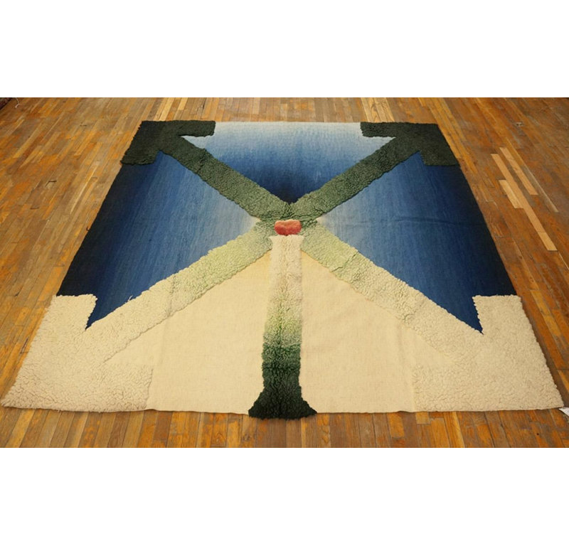 Mid Century Modern Blue and Cream English Art Moderne Tapestry by Stefan Knapp
