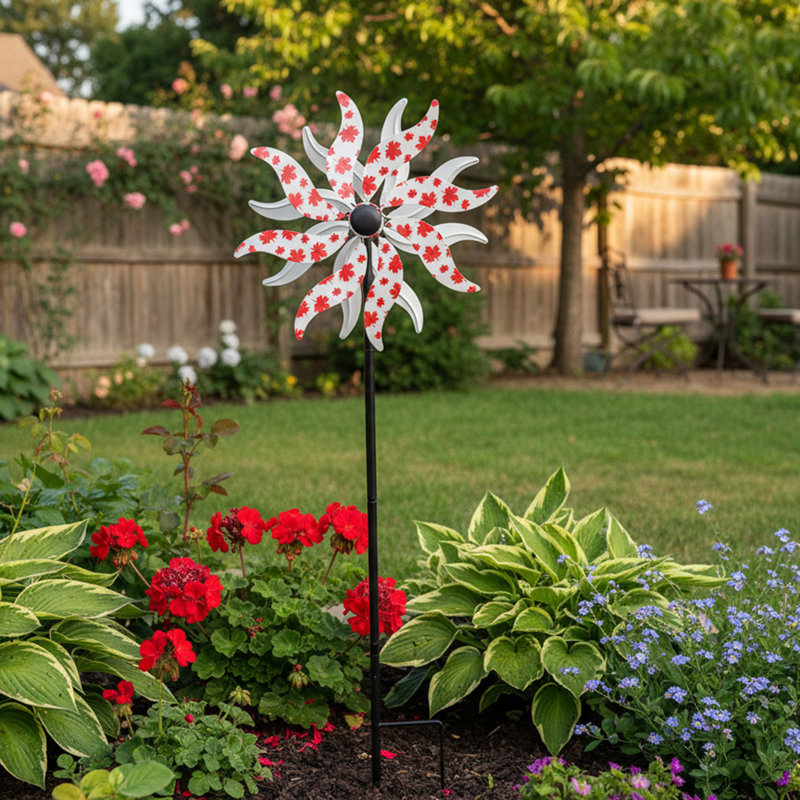 Metal Wind Spinner Garden Stake Maple Leaf