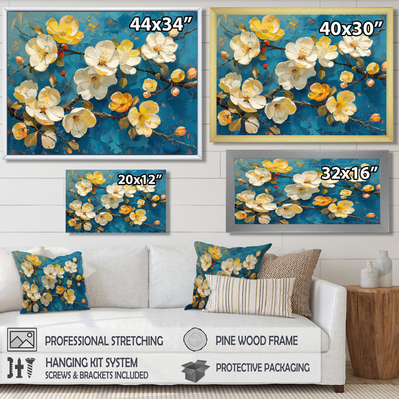  «Blue and White Apple Blossom Blooming Paradise - Impression d'art mural fleur de pommier, H 12 po x l 20 po x P 1 po
