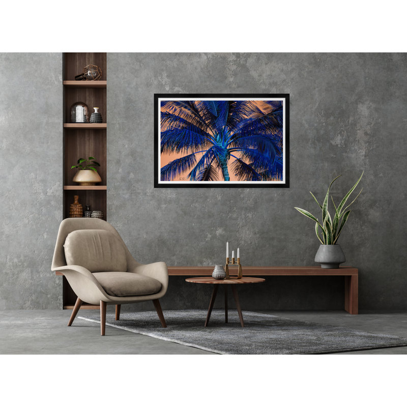 Palmier tropical en orange et bleu - photographie avec cadre photo