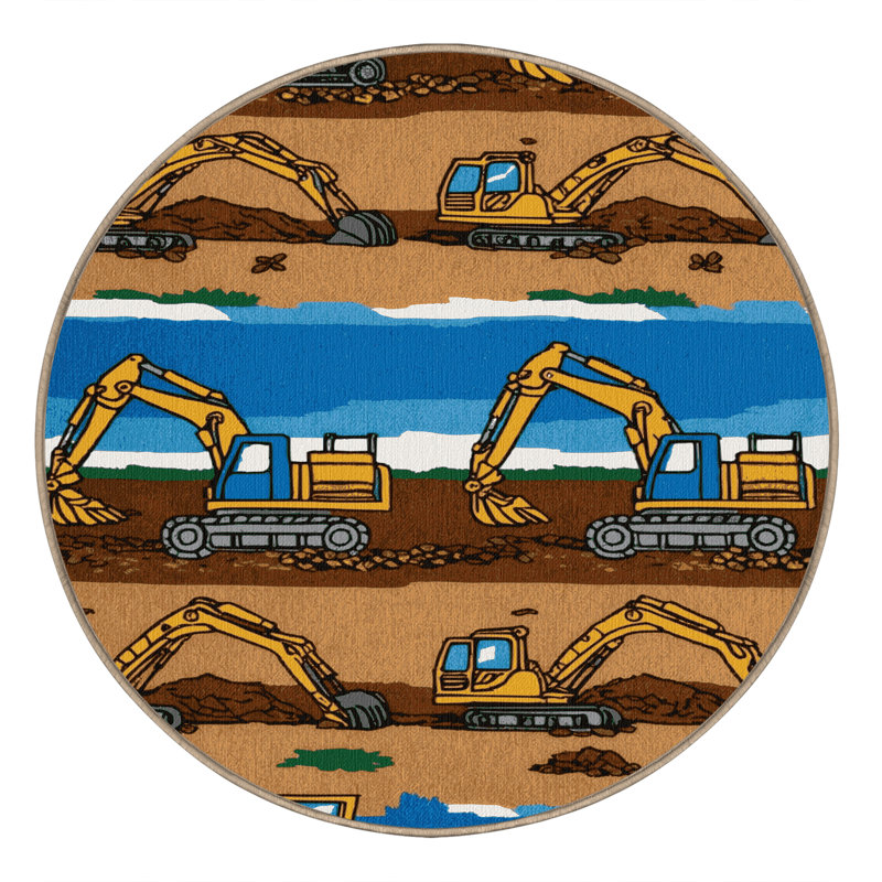 Machine Washable Transportation Brown Area Rug, Rond 7 pi