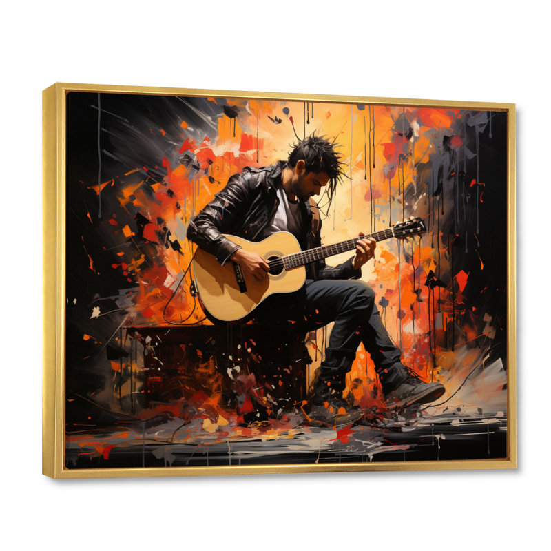" Orange Black Music Melodic Strings ", 12" H x 20" W x 1" D, Gold Floater Framed