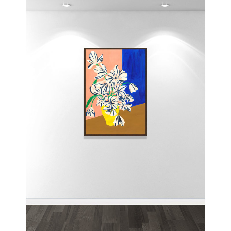 «Stripey Flowers Print» par Violets Print House, Grain de bois noyer, L 29,5 po x H 41,5 po, Impression encadrée