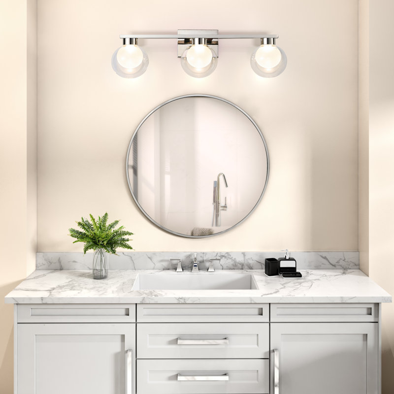 Crewe - meuble-lavabo de salle de bain - finition nickel poli - extérieur transparent avec abat-jour intérieur en verre givré