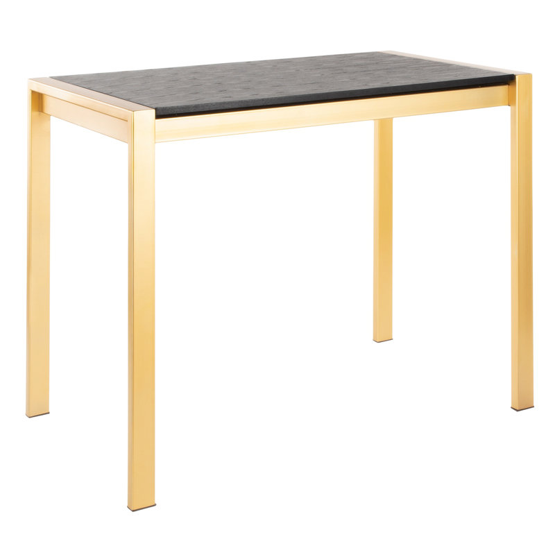 Black Wood Grain and Gold Metal Rectangular Counter Table