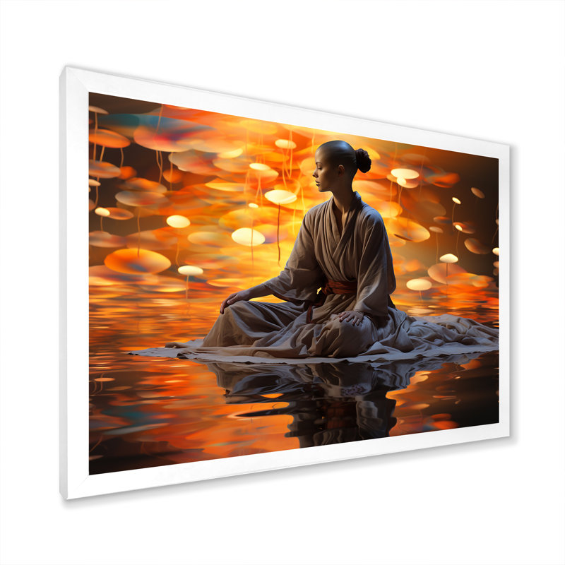 Vipassana Insight Meditation I - art mural sur toile méditation, Cadre simple blanc, H 24 po x l 32 po x P 1 po